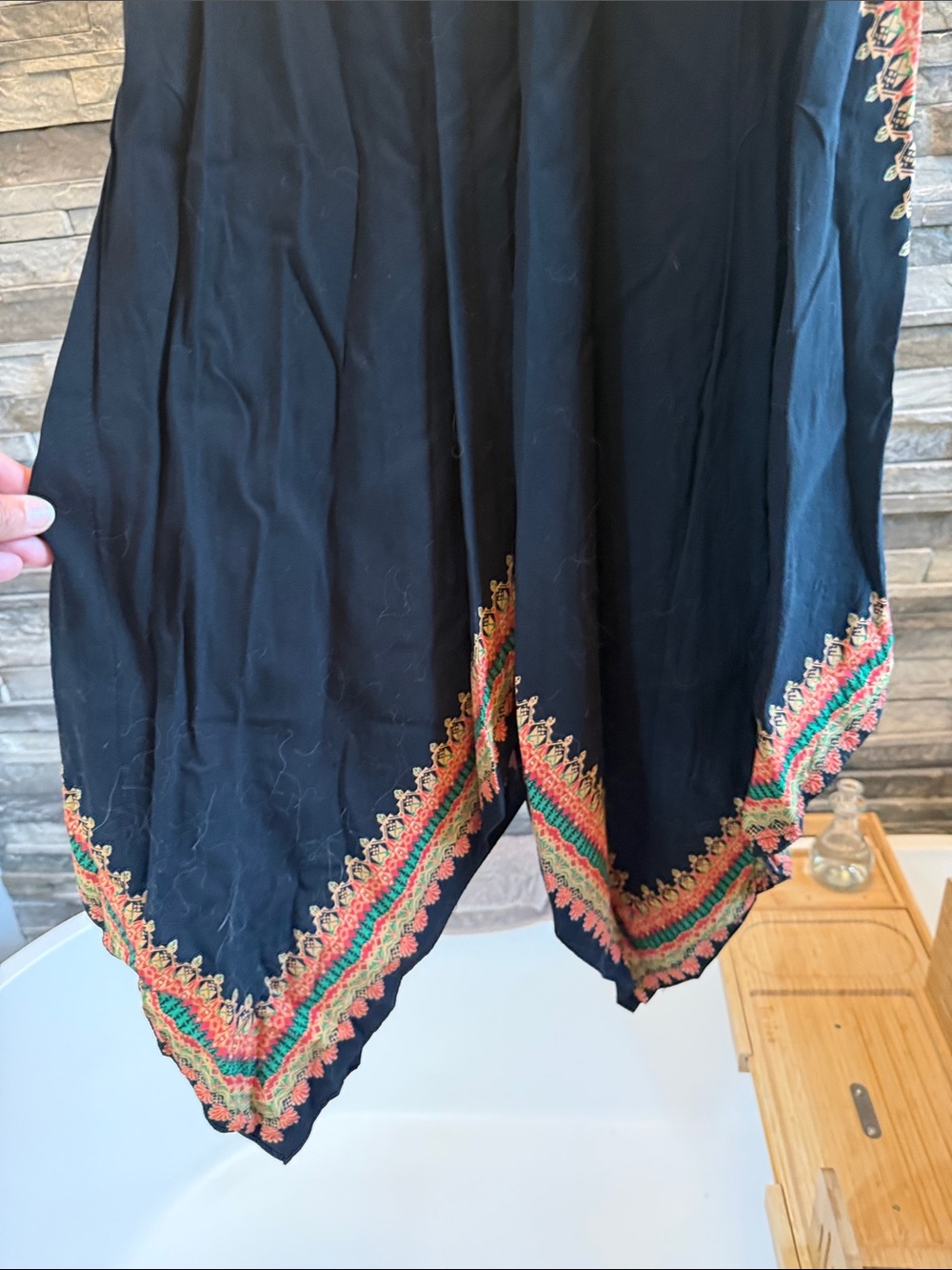 VENUS Black Maxi Dress with Multicolor Chevron Embroidery - Picture 3 of 4